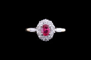 18ct Yellow Gold and White Gold Diamond and Ruby Oval Cluster Ring