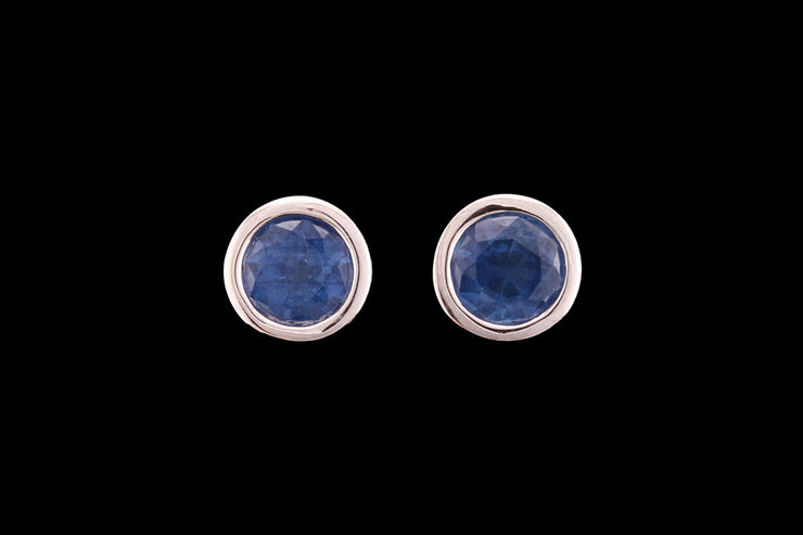 9ct White Gold Sapphire Round Solitaire Stud Earrings