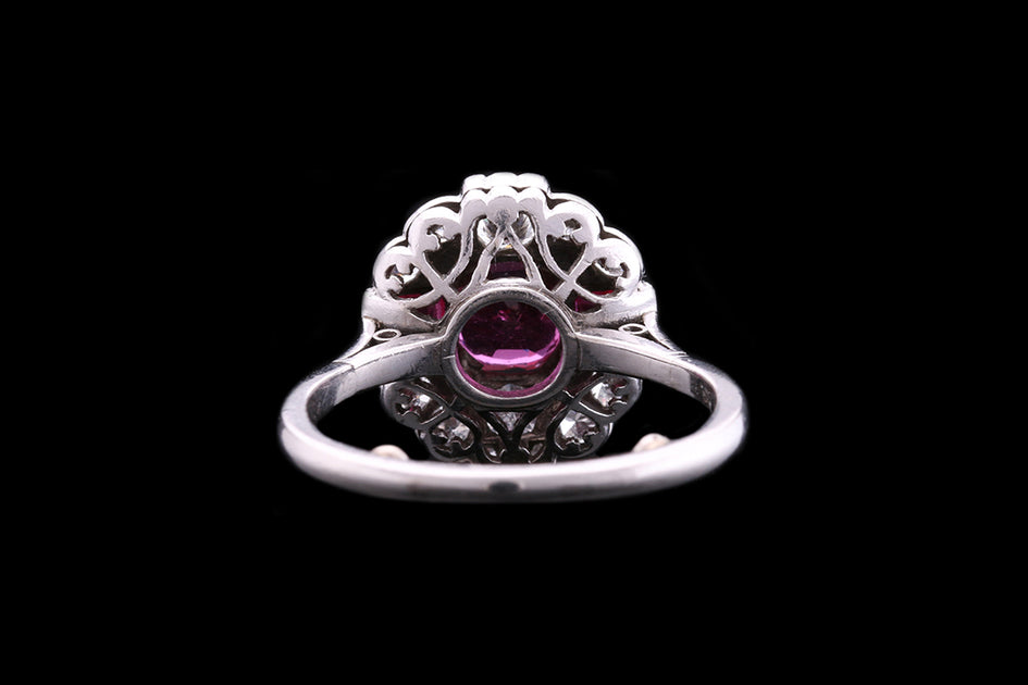 Edwardian Platinum Diamond and Thai/East African Ruby Dress Ring ...