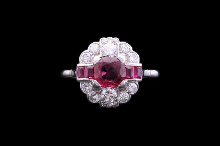Edwardian Platinum Diamond and Thai/East African Ruby Dress Ring