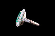 18ct Yellow Gold and White Gold Diamond and Zambian Emerald Cluster Ring with Diamond Shoulders
