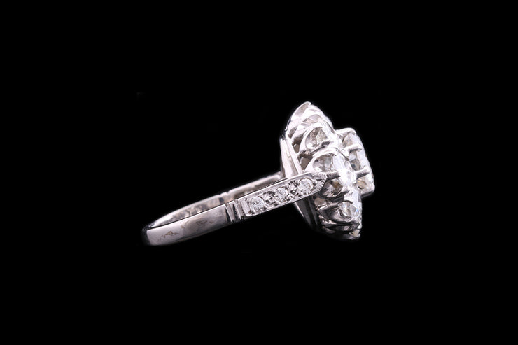 18ct White Gold Diamond Cluster Ring with Diamond Shoulders
