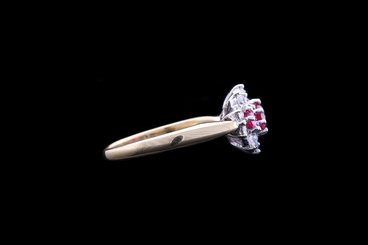 18ct Yellow Gold Diamond and Ruby Three Stone Cluster Ring