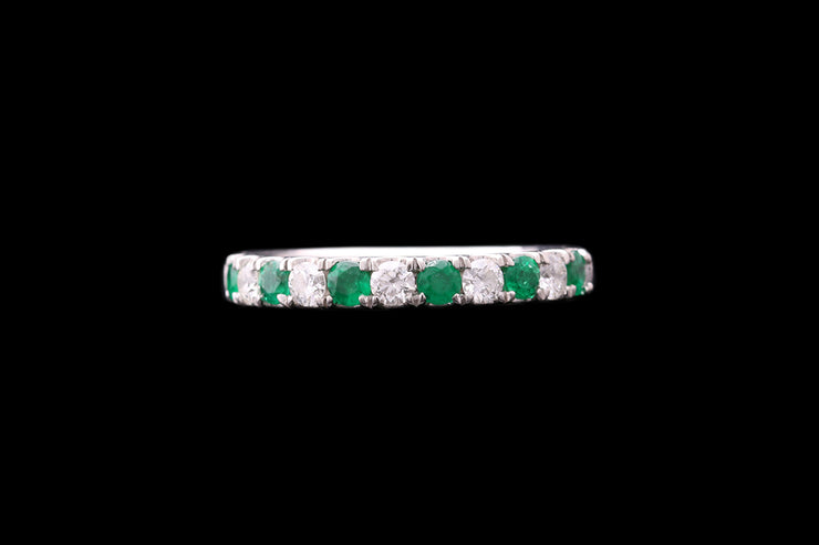 18ct White Gold Diamond and Emerald Half Eternity Ring