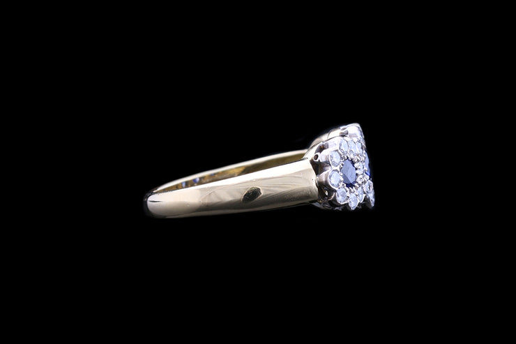 18ct Yellow Gold and White Gold Diamond and Sapphire Triple Cluster Ring