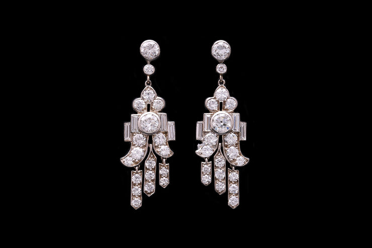 Art Deco Platinum and 18ct White Gold Diamond Tassel Drop Earrings