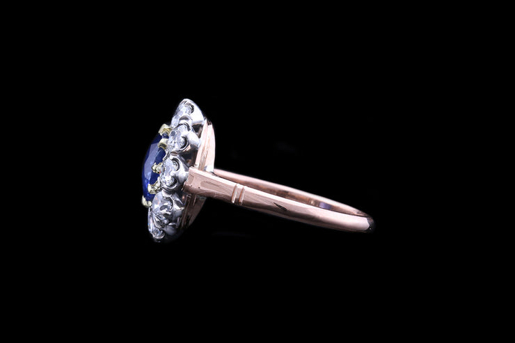Art Deco 18ct Yellow Gold and White Gold Diamond and Sapphire Cluster Ring