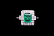 Art Deco Platinum Diamond and Colombian Emerald Dress Ring