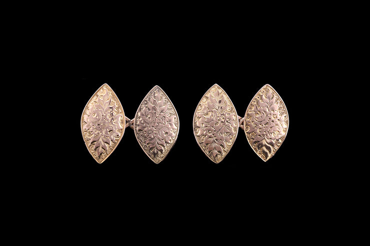Victorian 15ct Yellow Gold Hand Engraved Lozenge Cufflinks