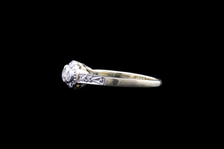 Art Deco Platinum and 18ct Yellow Gold Diamond Five Stone Ring with Diamond Shoulders
