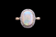 Edwardian 18ct Yellow Gold and Platinum Diamond and Opal Oval Cluster Ring