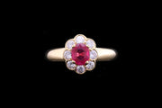 18ct Yellow Gold Diamond and Ruby Oval Cluster Ring