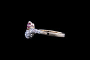 Victorian 18ct Yellow Gold and Platinum Diamond and Ruby Two Stone Twist Ring with Diamond Shoulders